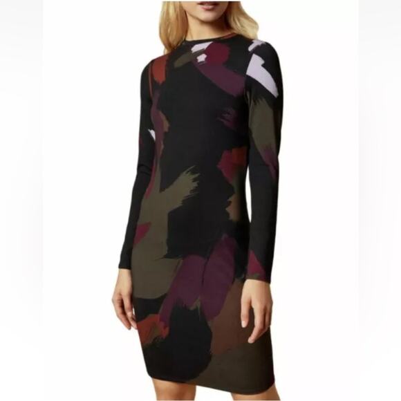 Ted Baker Lauryy Abstract Print Long Sleeve Dress size 3 Large - Picture 1 of 12